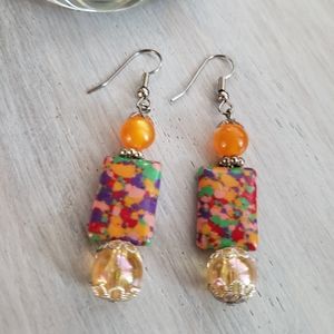 Kaleidescope Drop dangle earrings with surgical  steel hooks